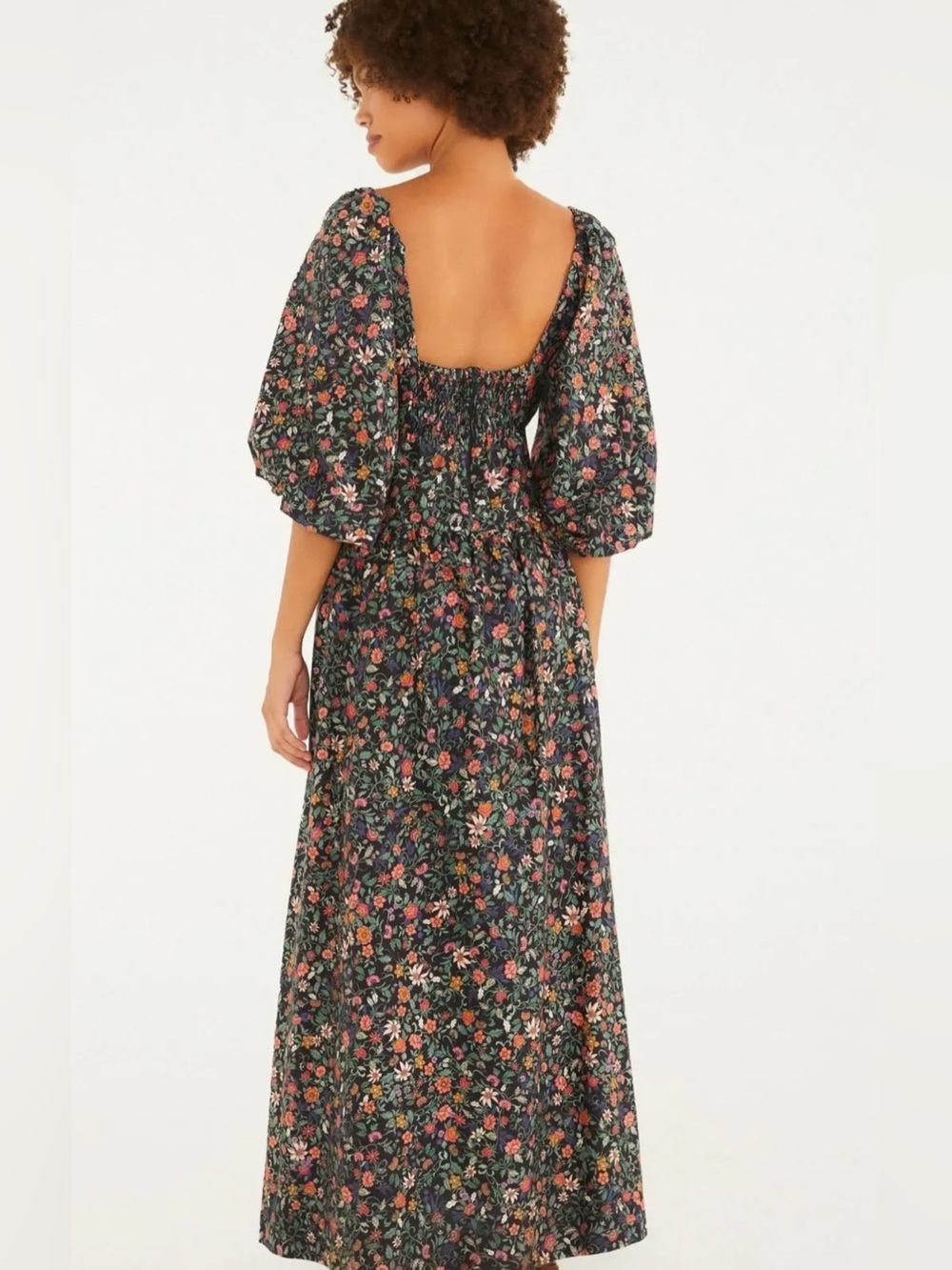 FARM Rio Black Floral Maxi Dress with Puff Sleeves - Picture 2 of 3